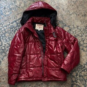 True Religion Glossy Burgundy Hooded Jacket